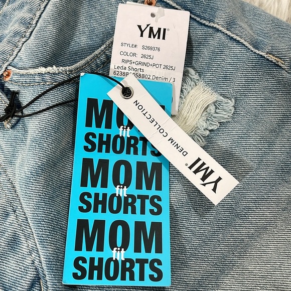 YMI Mom Fit High Rise Distressed Shorts Denim Collection Size 3 NEW - Picture 7 of 10